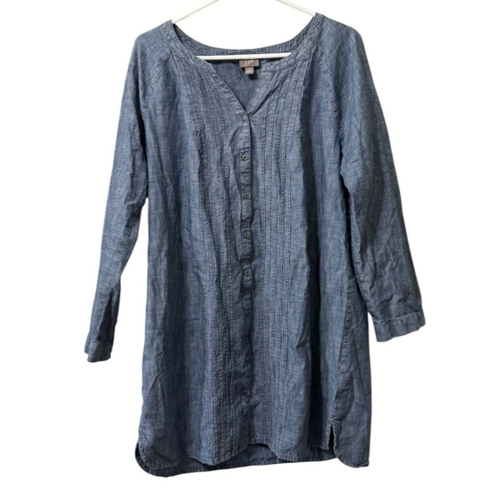 J. Jill Shirt‎ Women Large Blue Chambray Tunic Long Sleeve Button-Front Cotton